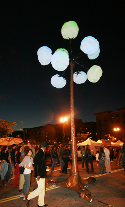 Illuminated artwork at night