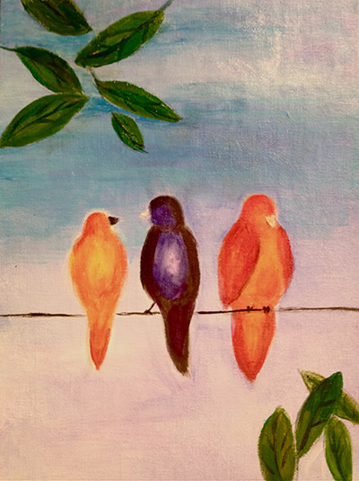 Birds on a Wire Three Birds hanging out on a wire.