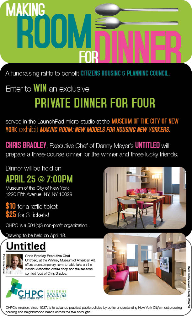 Win dinner for four in the LaunchPad micro-studio at the Making Room Exhibition at the Museum of the City of New York
