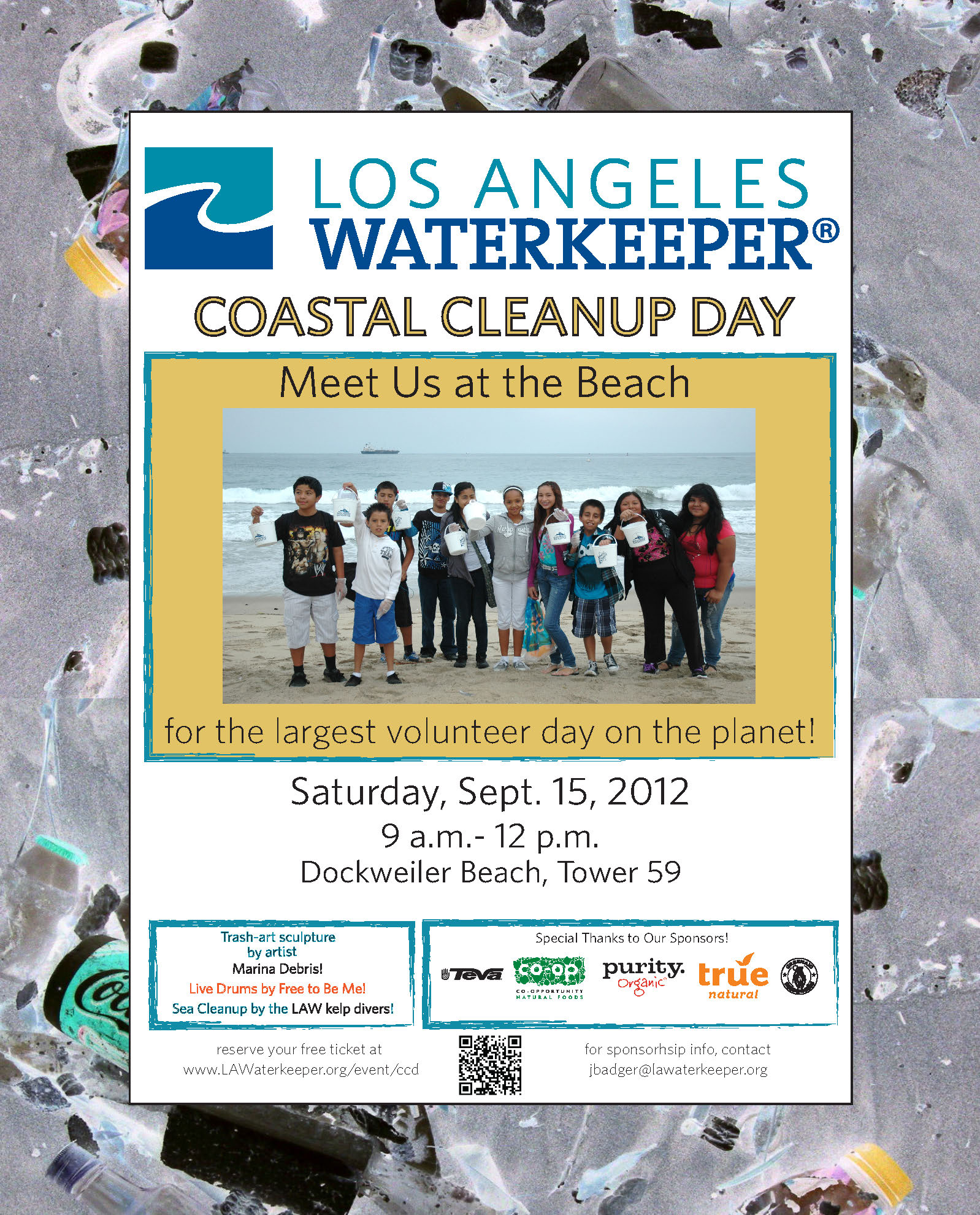 Coastal Cleanup Day with LA Waterkeeper Meet us at Dockweiler Beach, Tower 59 for Coastal Cleanup Day