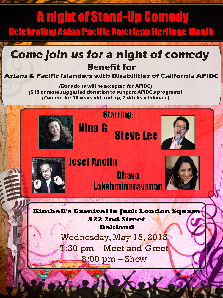 charity benefit APIDC Comedy Show Oakland Steve Lee Nina G Josef Anolin Dhaya Lakshminarayanan
