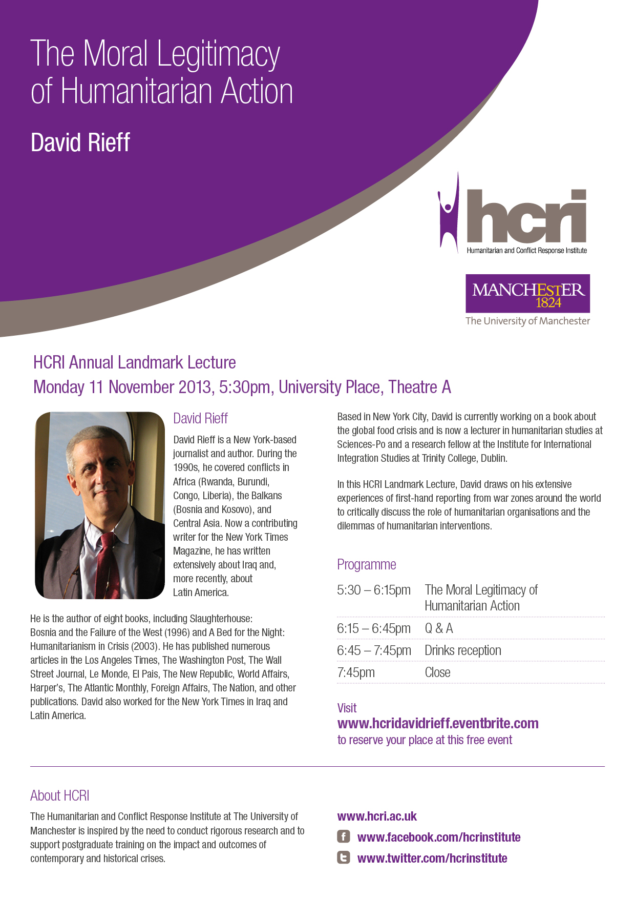 Poster: HCRI public lecture with David Rieff