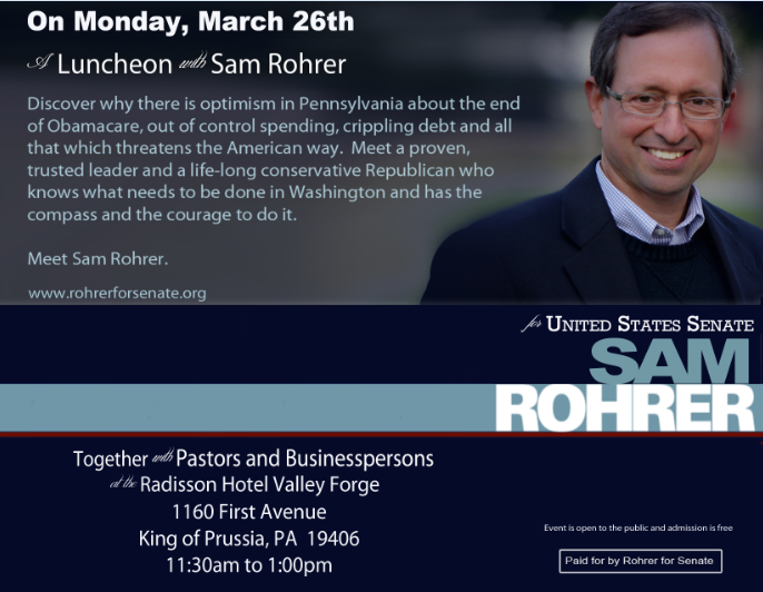 Sam Rohrer Luncheon in King of Prussia