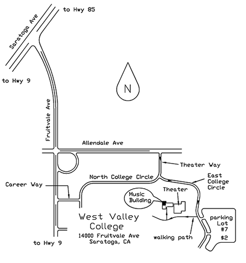 detailed map of West Valley College parking and Music Building