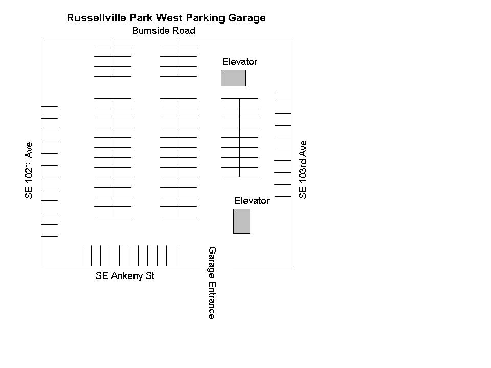 Parking Map for Tremble Clefs Tremble Clef Parking is available in the West Parking Garage. Enter off of SE Ankeny between SE 102nd and SE 103rd Ave.