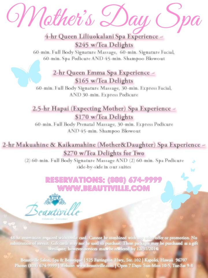 spa day 2 packages & Mother Day: Mother's Spa 2 hr w/Tea Experience Daughter