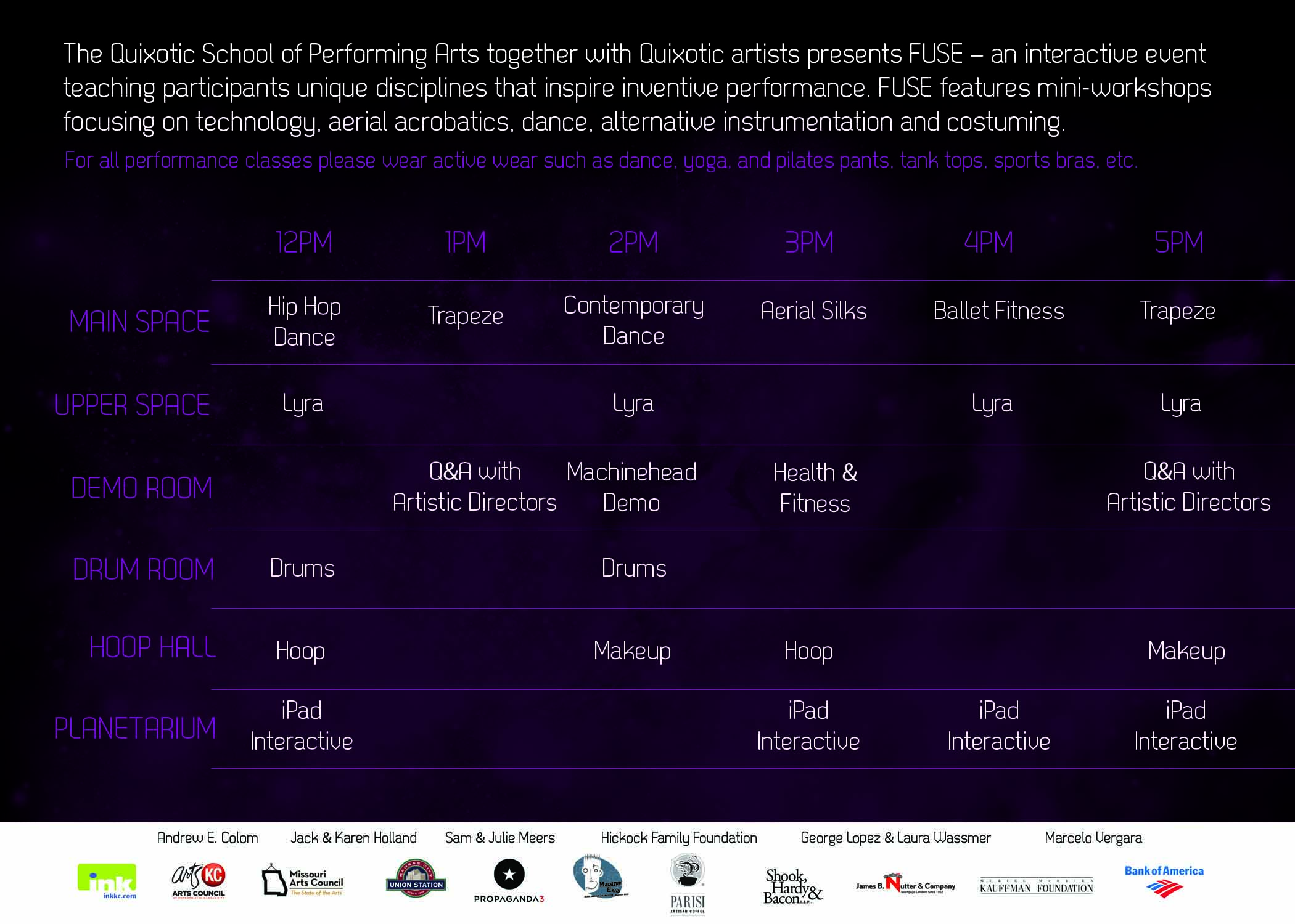 Quixotic FUSE Schedule Quixotic FUSE Free Class Schedule for May 6