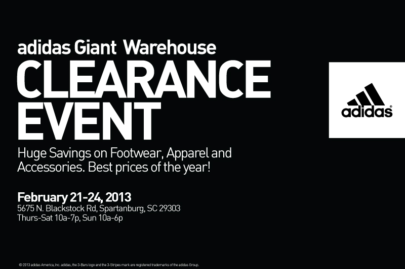 adidas Giant Warehouse Clearance Event in Spartanburg! Registration ...