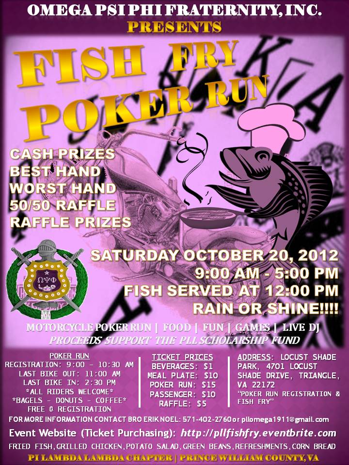 PLL Omega Psi Phi Fraternity, Inc. Poker Run & Fish Fry in