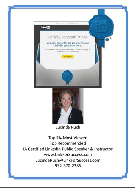 LinkedIn Top 1% Lucinda Ruch, LinkedIn Training