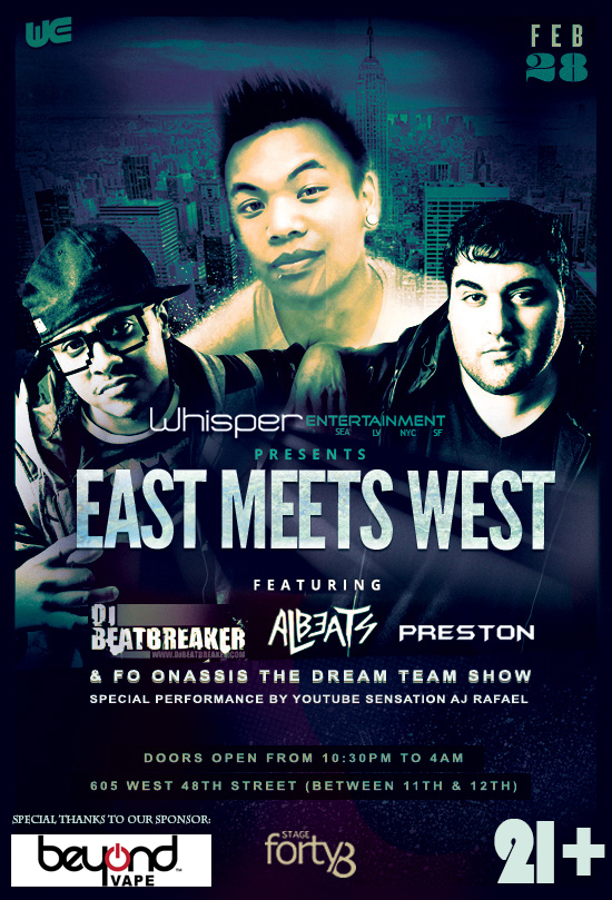 Join WhisperNYC @ Stage48 2/28 for a live performance from AJ Rafael and DJ Beatbreaker will be spinning!