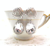 Crystal and silver earrings - clear pear shaped crystals on triangle silver posts