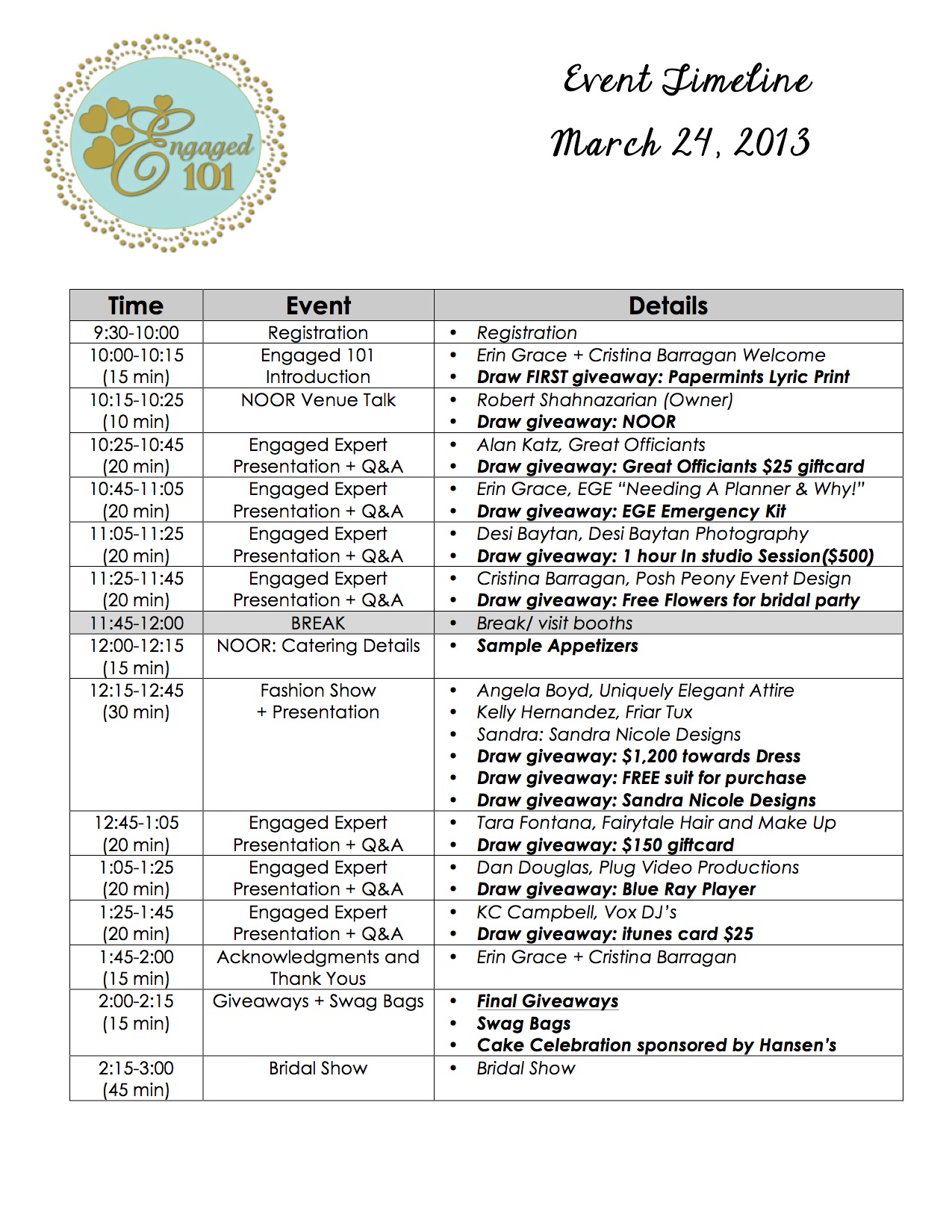 Engaged 101 Itinerary