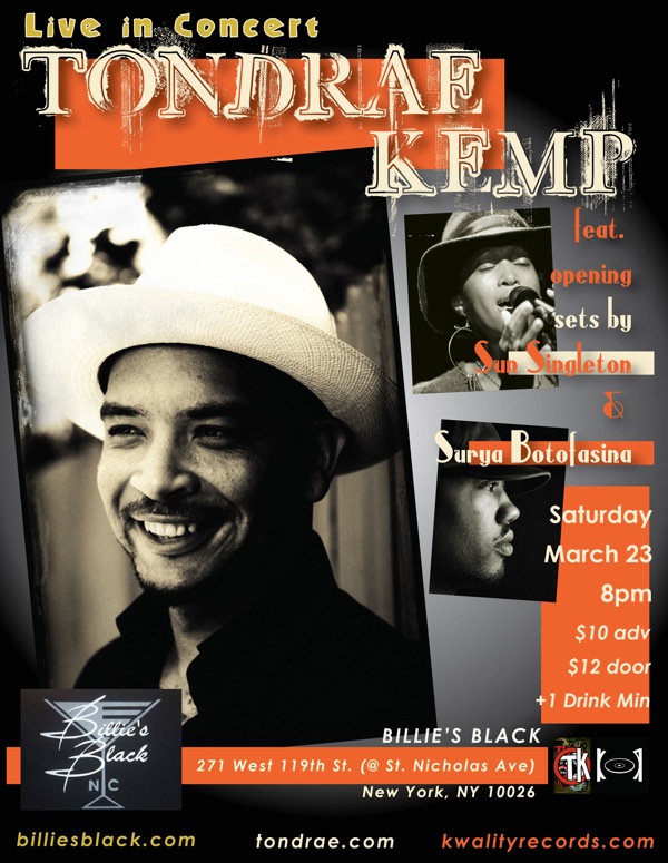 Sat 3/23 - Tondrae Kemp Live at Billie's Black