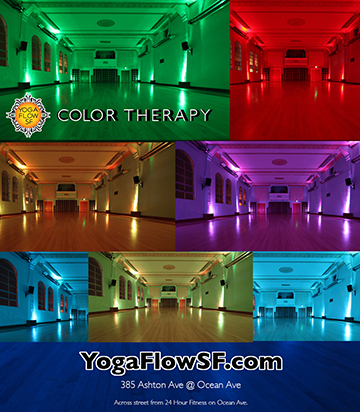Yoga FLow SF's Color Therapy Yoga Flow SF's lighting can saturate the room in over 16,000 different colors with the swipe of a finger.
