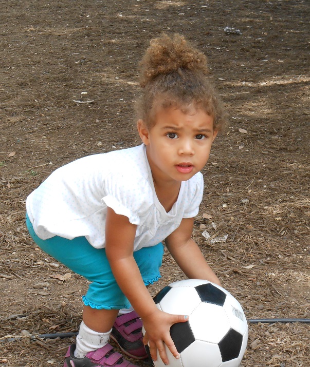 Xochitl in soccer training at Eco Kids Preschool