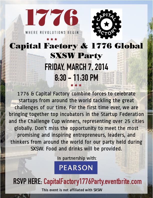 Join 1776 and Capital Factory for a startup party!