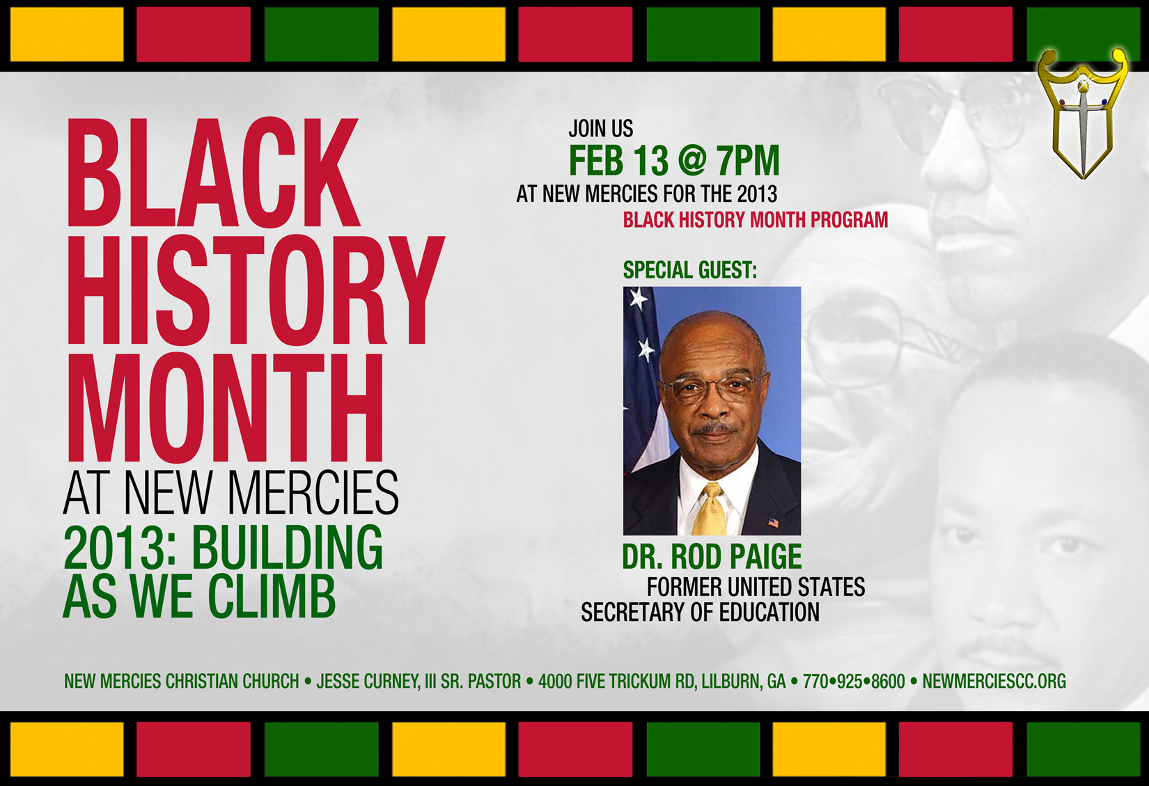 U.S. Secretary of Education Rod Paige - 2013 Black History Month Program - New Mercies Christian Church - Lilburn, GA U.S. Secretary of Education Rod Paige - 2013 Black History Month Program - New Mercies Christian Church - Lilburn, GA