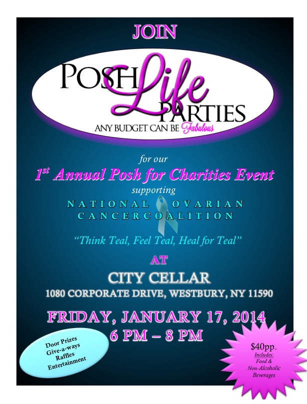Posh for Charities - Supporting National Ovarian Cancer Coalition event flyer