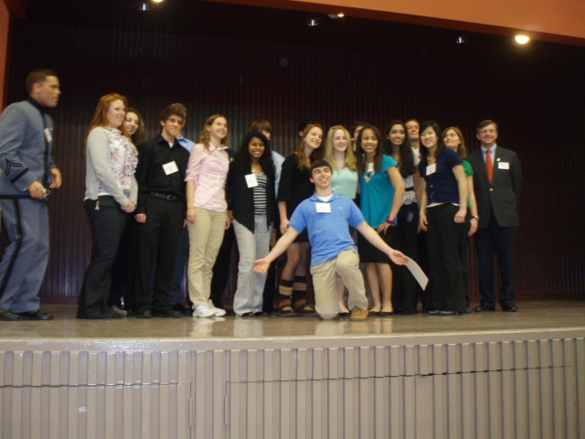 Group Honors for Ethics Performance Students on stage after their presentation on ethics
