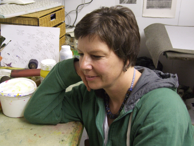Artist Dawn Cole in her studio