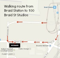 Walking Route from Braid Station to 100 Braid St